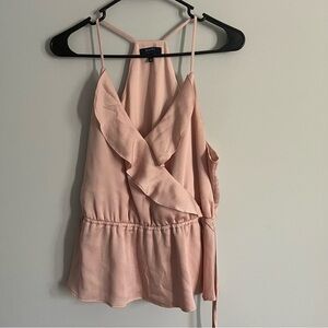 Kaari Blue Blush Pink Sleeveless Ruffle Peplum Blouse